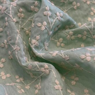 Tecido Viscose Mista Bordada Florzinha Verde